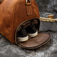 Cool Brown Leather Mens 19'' Overnight Bag Duffle Bag Travel Bag Large Weekender Bag for Men - iwalletsmen