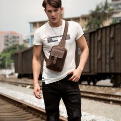 Cool Brown Leather One Shoulder Backpack Sling Bags Crossbody Pack for Men - iwalletsmen