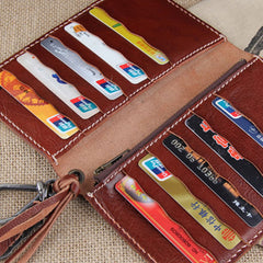 Handmade Leather Mens Long Chain Biker Wallet Cool Leather Wallet Slim Wallets for Men