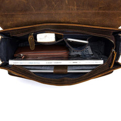 Leather Mens 14 inches Brown Briefcase Laptop Bag Business Bags Work Bags for Men - iwalletsmen