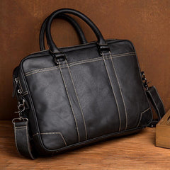 Black Leather Mens 15 inches Briefcase Laptop Side Bag Business Bags Work Bags for Men - iwalletsmen