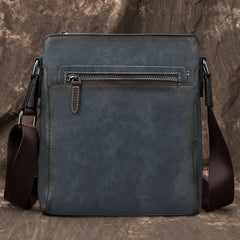 Cool Brown Leather Men's 10 inches Vertical Side Bag Blue Business Messenger Bag Courier Bag For Men - iwalletsmen