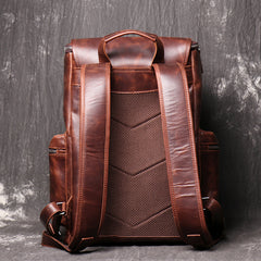 Cool Brown Mens Leather 15.6 inches Large School Backpack Travel Backpack for Men - iwalletsmen