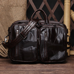 Cool Leather Black Mens Large Brown Travel Backpack 14inch Dark Brown Briefcase Backpack Laptop Backpack for Men - iwalletsmen