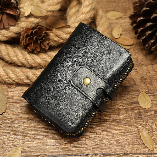 Cool Brown Leather Men's Black billfold Small Wallet Black Bifold Wallet For Men - iwalletsmen