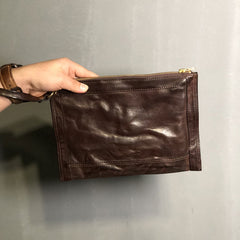 Genuine Leather Mens Clutch Cool Slim Wallet Zipper Clutch Wristlet Wallet for Men