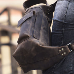 Genuine Leather Mens Cool Chest Bag Sling Bag Crossbody Bag Travel Bag Hiking Bag for men