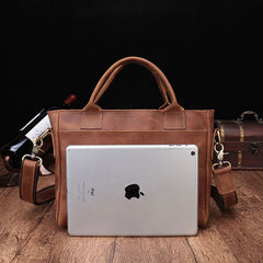 Cool Brown Leather Mens Vintage Small Briefcase Work Bag Shoulder Bag For Men - iwalletsmen
