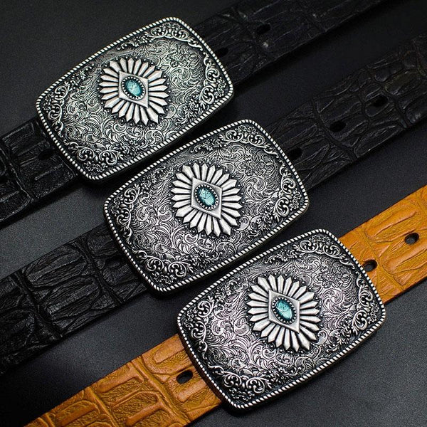 Handmade Genuine Leather Punk Rock Colour Enamels Floral Mens Cool Men Biker Trucker Leather Belt