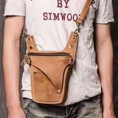 Cool Tan Men's Motorcycle Belt Pouch Belt Bag Leather Drop Leg Bag Waist Bag For Men - iwalletsmen