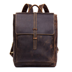Casual Coffee Leather Mens 14 inches Laptop Travel Backpacks School Computer Backpack for Men - iwalletsmen