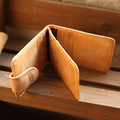 Cool Leather Mens Card billfold Wallet Trifold SMall Bifold License Wallet Camel Card Holders For Men - iwalletsmen
