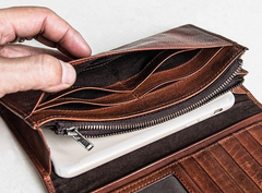 Handmade Leather Mens Cool Long Leather Wallet Bifold Clutch Wallet for Men - iwalletsmen
