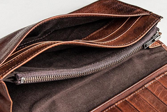 Handmade Leather Mens Cool Long Leather Wallet Bifold Clutch Wallet for Men - iwalletsmen