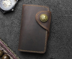Handmade Leather Floral Mens Cool Key Wallet Wallet Card Holder Small Card Keychain Wallets for Men