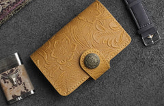 Handmade Leather Floral Mens Cool billfold Wallet Card Holder Small Card Slim Wallets for Men