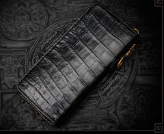 Handmade Leather Tibetan Mens Chain Biker Wallet Cool Leather Wallet Long Clutch Wallets for Men
