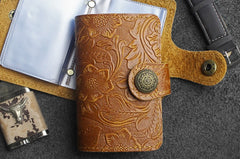 Handmade Leather Floral Mens Cool billfold Wallet Card Holder Small Card Slim Wallets for Men