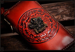 Handmade Leather Tibetan Mens Chain Biker Wallet Cool Leather Wallet Long Clutch Wallets for Men