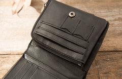 Black Leather Mens Small Wallets Trifold Vintage billfold Wallet for Men - iwalletsmen