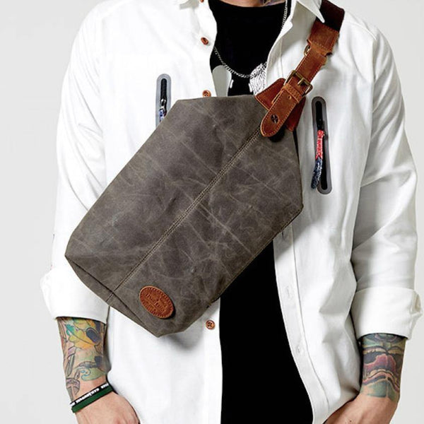Waxed Canvas Sling Backpack Men's Sling Bag Navy Blue Chest Bag Waxed Canvas One shoulder Backpack For Men - iwalletsmen