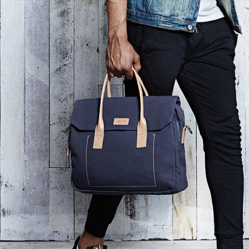 Navy Blue / Brown Messenger Bag