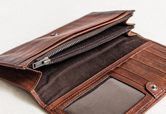Handmade Leather Mens Cool Long Leather Wallet Bifold Clutch Wallet for Men - iwalletsmen