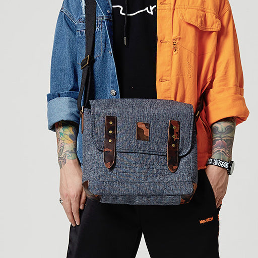 Casual Gray Oxford Cloth Mens Ancient Side Bag Messenger Bags Ancient Red Oxford Cloth Courier Bag for Men - iwalletsmen