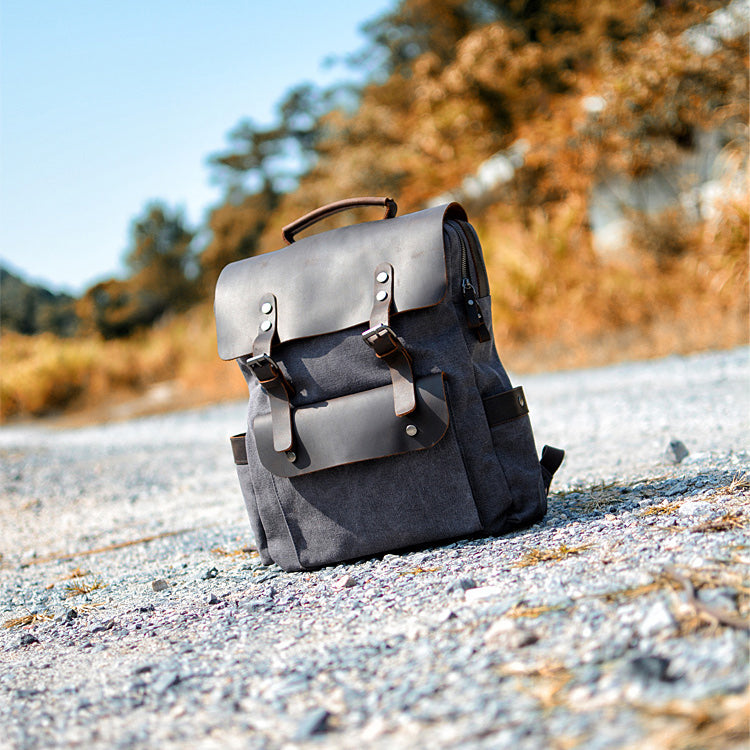 canvas and leather computer backpack Cool Canvas Leather Mens 15'' College Gray Computer Backpack Travel Ba – iwalletsmen