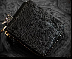 Biker Wallet for Men Handmade Leather Chinese Dragon Tooled Mens billfold Wallet Cool Chain Wallet 