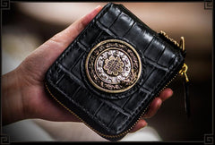 Handmade Leather Crocodile Skin Tooled Mens billfold Wallet Cool Chain Wallet Biker Wallet for Men