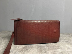 Genuine Leather Mens Cool Long Leather Wallet Cards Phone Zipper Clutch Wristlet Wallet for Men