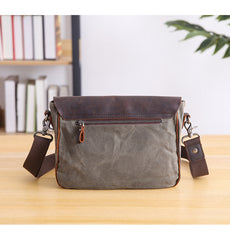 Waxed Canvas Leather Mens 10'' Khaki Side Bag Shoulder Bag Messenger Bag for Men - iwalletsmen