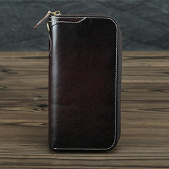 Green Mens Leather Cards Long Wallets Lot of Cards Black Zipper Long Wallet Cards Wallet for Men - iwalletsmen