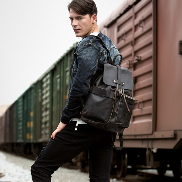 Light Brown Casual Mens Leather 15-inch Computer Backpack Dark Brown Travel Backpacks School Backpacks for men - iwalletsmen