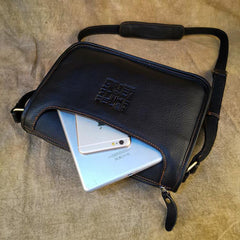 Black LEATHER MENS 10-inch Small Postman Bag SHOULDER BAG SIDE BAG COURIER BAG IPAD MESSENGER BAG FOR MEN - iwalletsmen