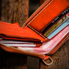 Handmade Leather Small Tibetan Tooled Mens billfold Wallet Cool Chain Wallet Biker Wallet for Men