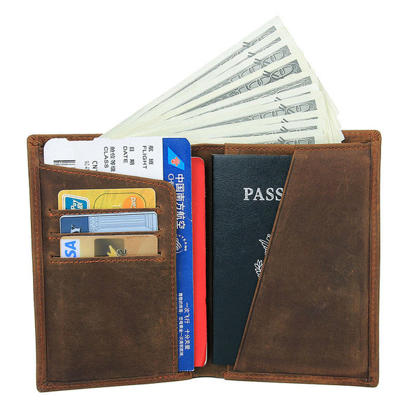 Vintage Mens Leather Small Slim Passport Wallets Bifold Long Wallet For Men - iwalletsmen