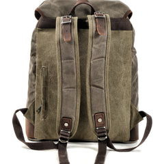 Waxed Canvas Leather Mens Waterproof Travel Green Backpack 15'' Computer Backpack for Men - iwalletsmen