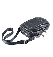CASUAL BLACK LEATHER MEN'S MIni Vertical Side Bags MESSENGER BAG BLACK Belt Bag Blet Pouch FOR MEN - iwalletsmen