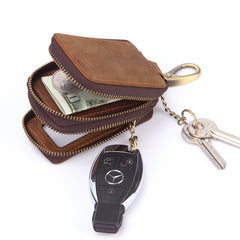 Cool Brown Mens Zipper Leather Car Key Wallet Key Holder Change Holder For Men - iwalletsmen
