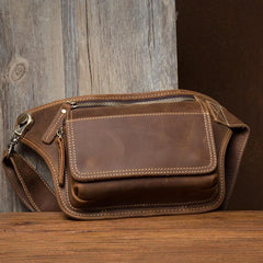 Cool Brown Leather Fanny Pack Mens Waist Bags Hip Pack Belt Bag Bumbags for Men - iwalletsmen