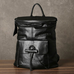 Genuine Leather Mens Cool Backpack Sling Bag Large Black Travel Bag Hiking Bag for men