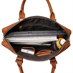 Brown Leather Mens 15 inches Simple Laptop Work Bag Handbag Briefcase Shoulder Bags Business Bags For Men - iwalletsmen