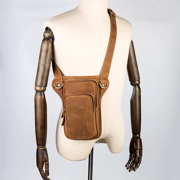 Brown Leather 8 inches Mens Small Messenger Bags Chest Bags Sling Bags for Men - iwalletsmen