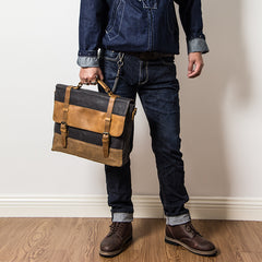 Canvas Leather Mens Side Bag Black 14'' Briefcase Gray Postman Bag Messenger Bag for Men - iwalletsmen