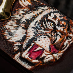 Handmade Genuine Leather Mens Tooled Tiger Belt Custom Cool Leather Men Black Belt for Men