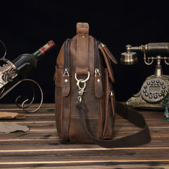 Dark Brown LEATHER MENS Vertical SHOULDER BAG SIDE BAG COURIER BAG MESSENGER BAG FOR MEN - iwalletsmen