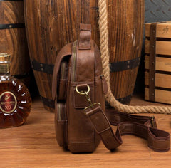 Cool Brown Leather 10 inches Vertical Small Briefcase Side Bags Messenger Bag Courier Bag for Men - iwalletsmen