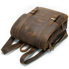 Vintage Brown Leather Men's 14inch Laptop Backpack College Backpack For Men - iwalletsmen